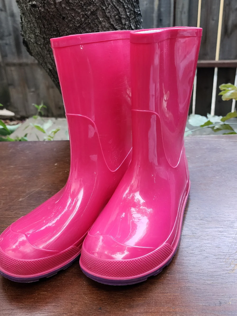 Wonder Nation Girls Pink Rain Boots Glossy Waterproof Wellington Shoes Size 2-3
